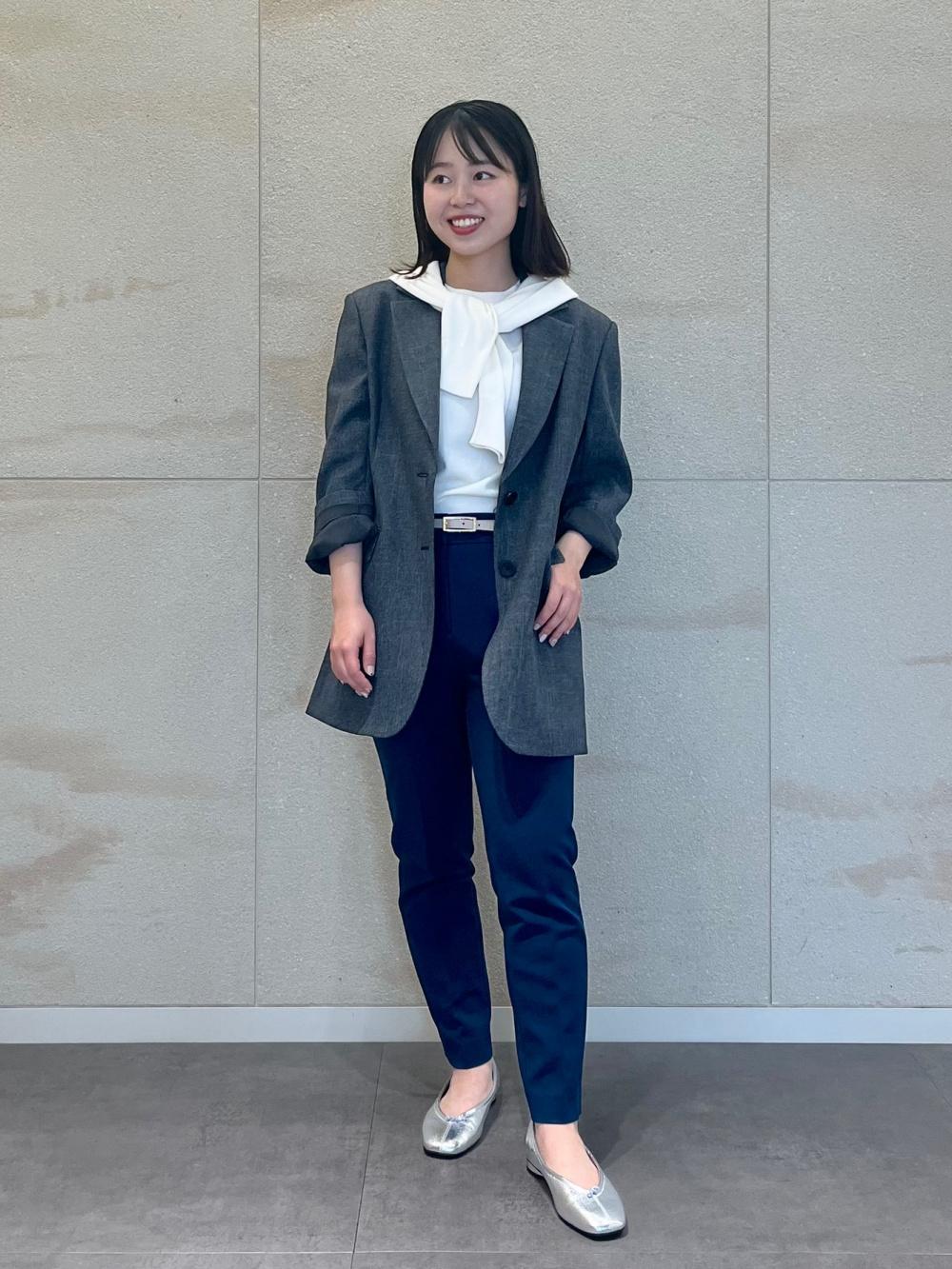 オーバーサイズテーラードジャケット、メリノウールブレンドメタル