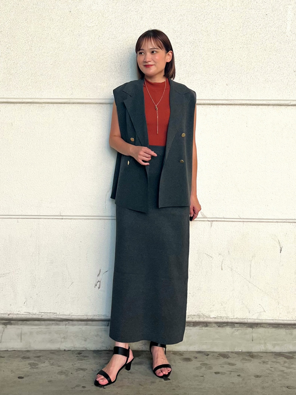 レーヨンブレンドテーラードニットベスト、ドットボリューム