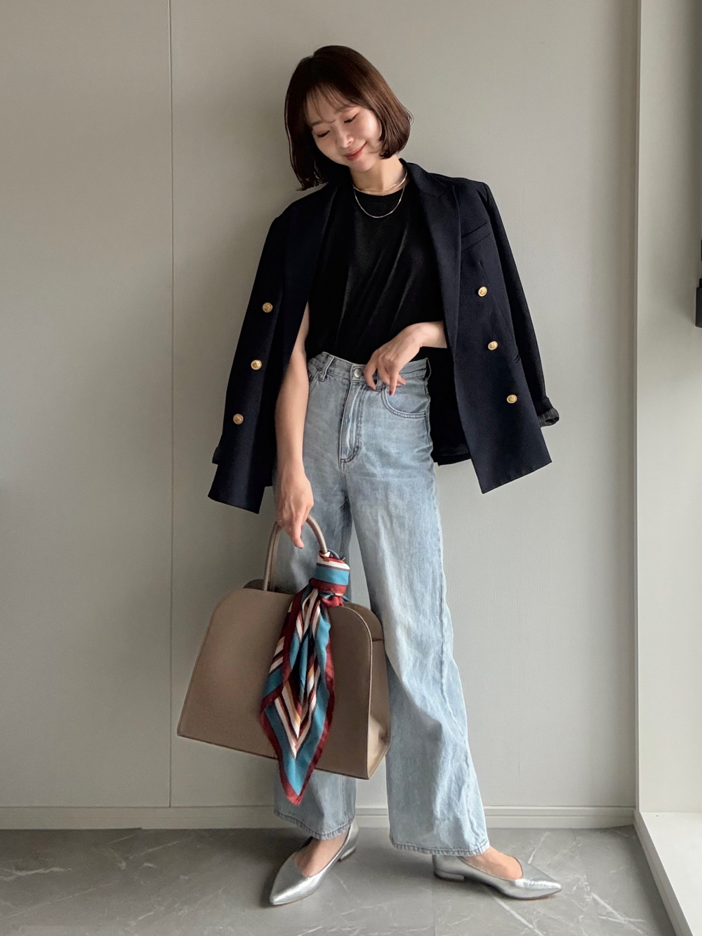 ブラッシュドバックダブルジャケット、【丈長め】テーパードパンツ