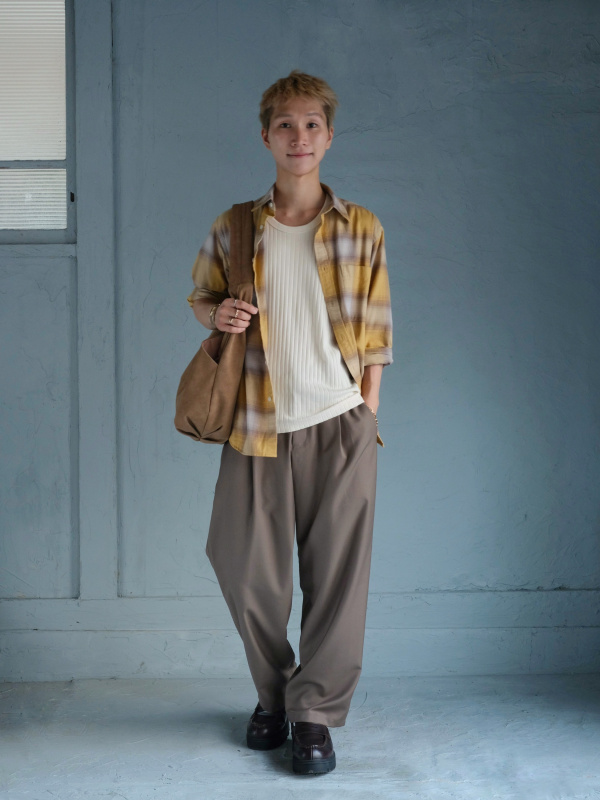 レーヨンブレンドワイドパンツ（メンズ）の着用コーディネート