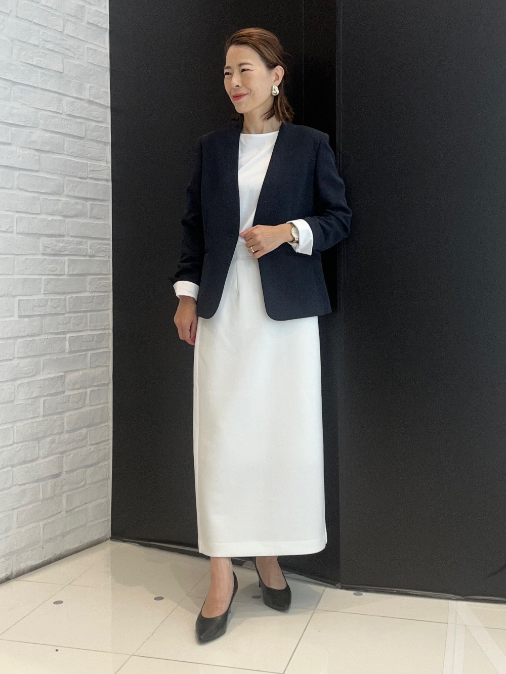 トリアセブレンドテーラードジャケット、パールビーズリブニットプル