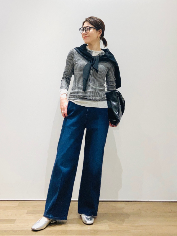【オシャレ⭐PLST】紺　グレー　ボーダー　セーターチュニック　サイズ2 PLST - 【オシャレ⭐PLST】紺 グレー ボーダー セーターチュニック