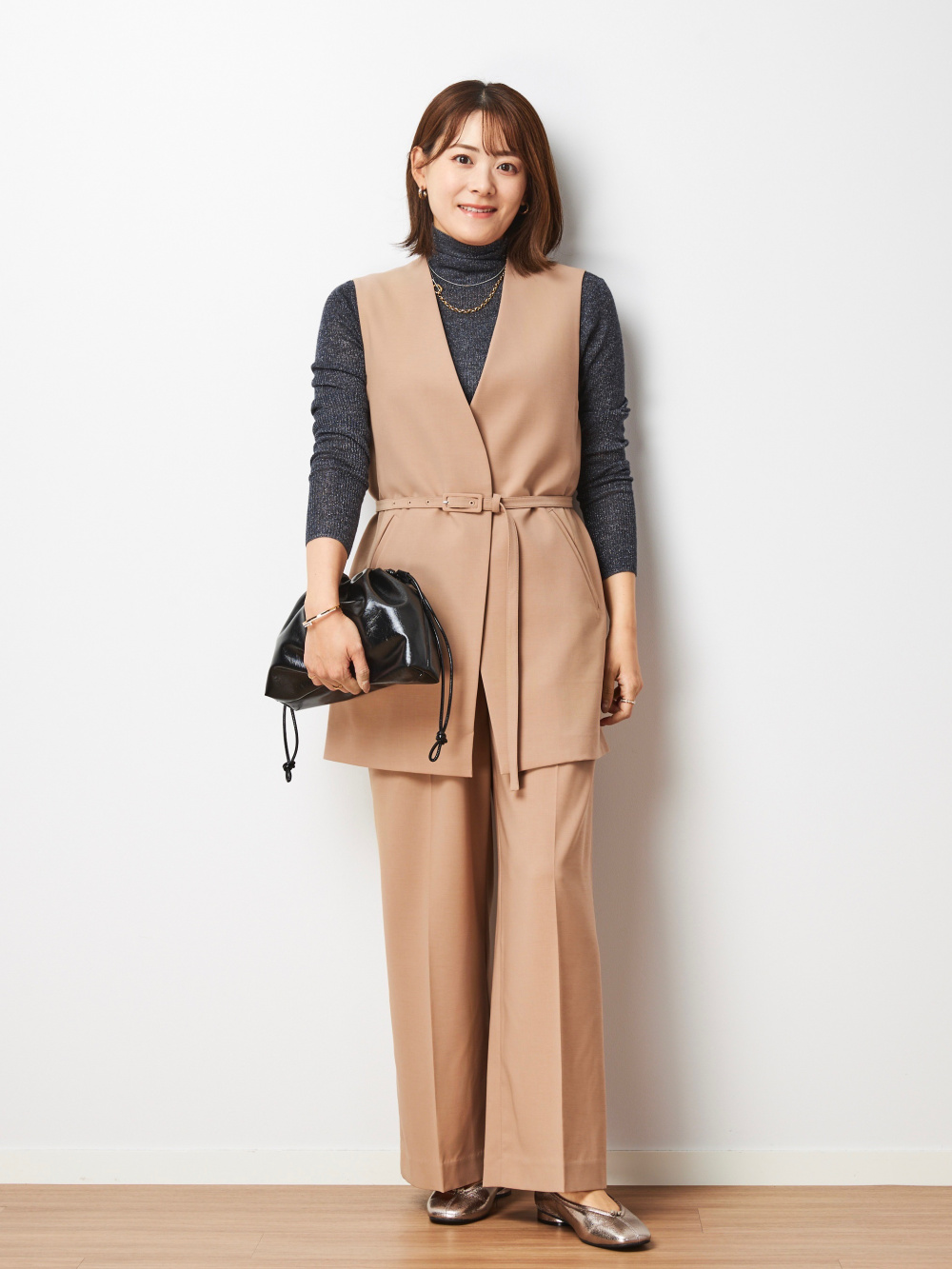 PLST ストレッチツイルベルテッドジレ　M PLST(プラステ)公式 | ストレッチツイルベルテッドジレ