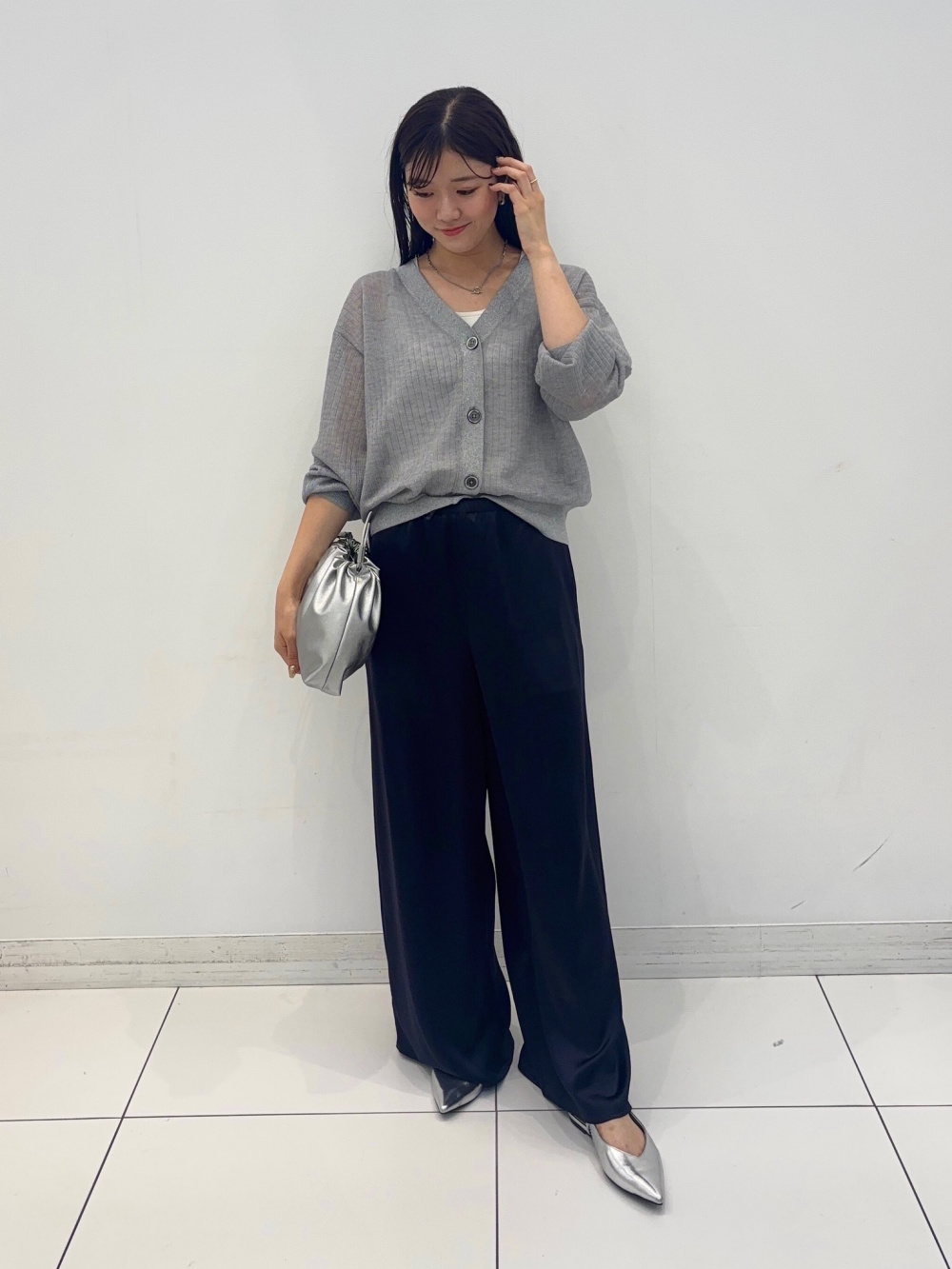 レーヨンブレンドロングニットベスト、レーヨンブレンドナローニット