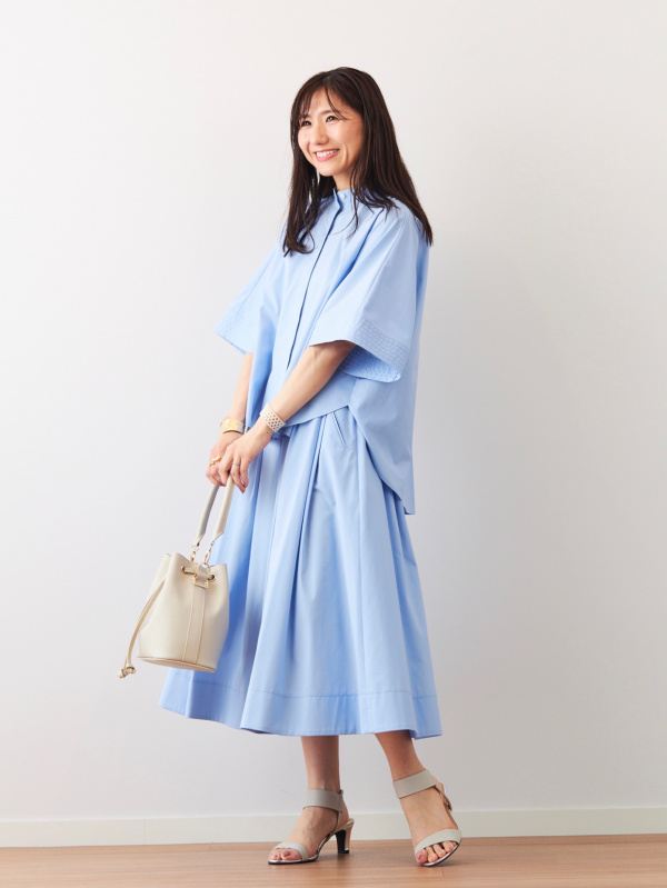 【PLST】美品⭐︎ハイストレッチナイロンフレアワンピース ハイストレッチナイロンフレアワンピース、2WAYドローストリングバッグ