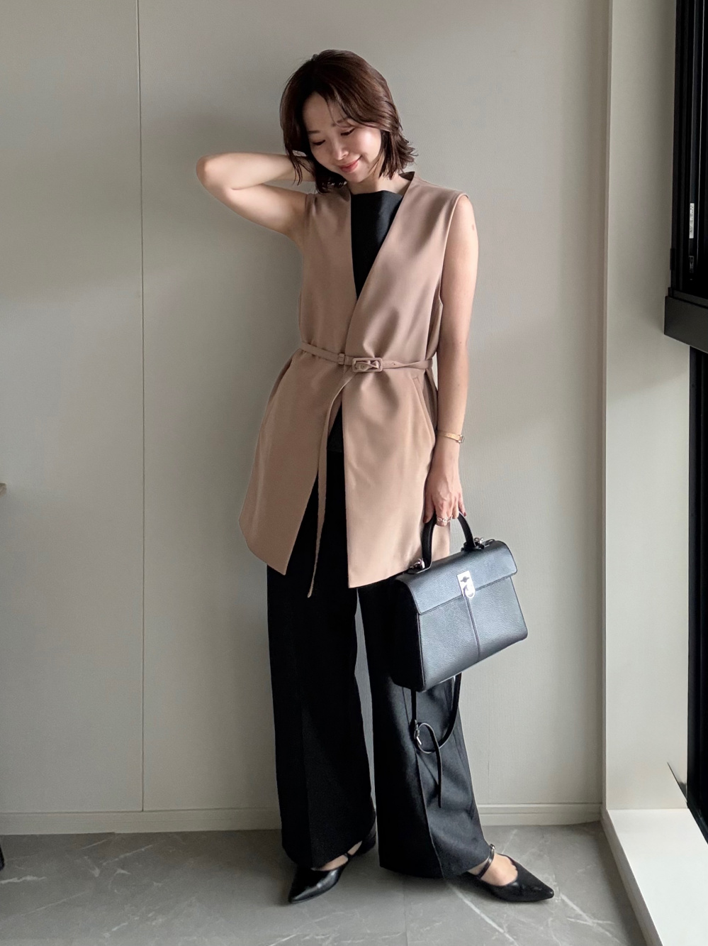 ストレッチツイルベルテッドジレ」の着用コーディネート| プラステ