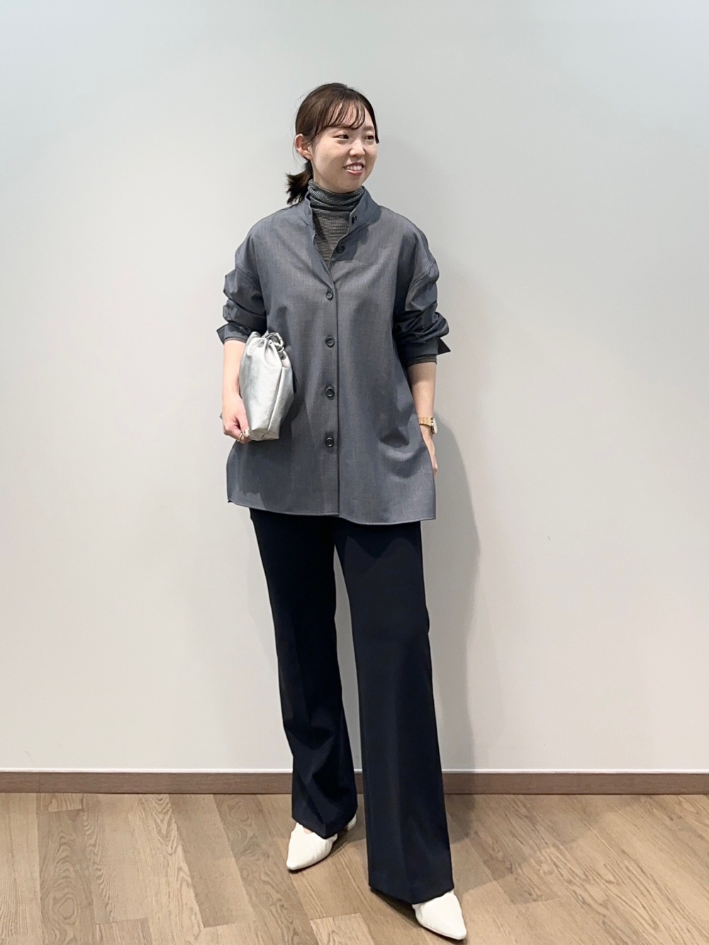 フェイクレザービッグカラーブルゾン、スパンコールメッシュセーター