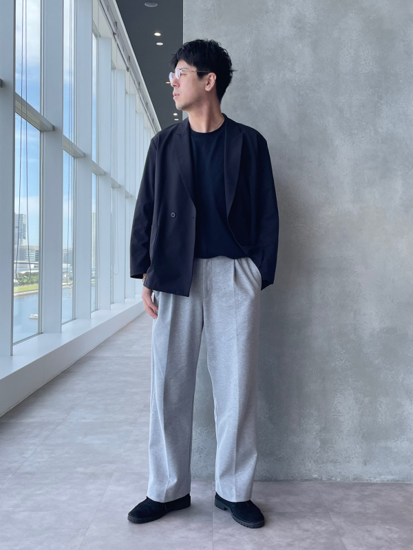 テックストレッチダブルブレストジャケット（メンズ）の着用