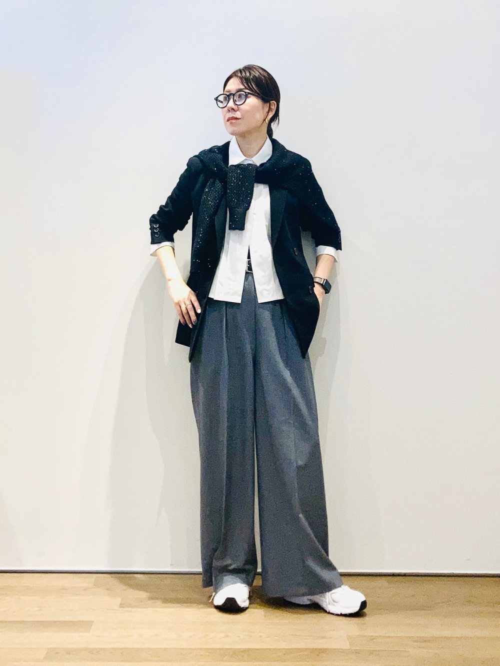 トリアセブレンドダブルジャケット、ワイドパンツ（リネンブレンド