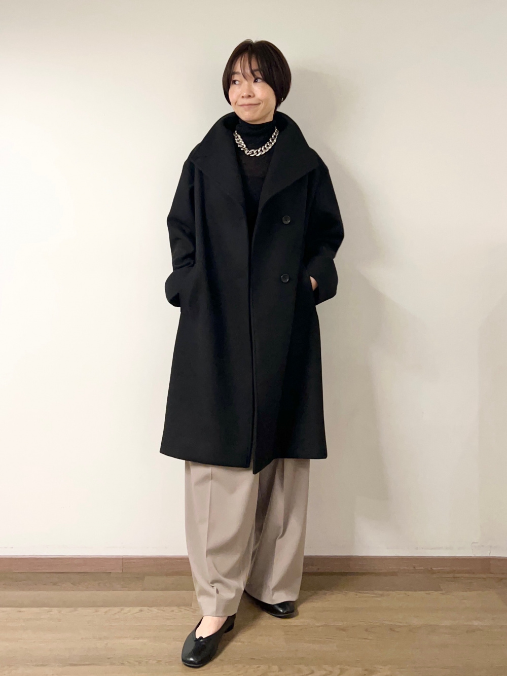 美品☆ウールモッサ2WAYスタンドカラーコート 124409003プラステ☆黒 PLST(プラステ)公式 | ウールモッサ2WAYスタンドカラーコート