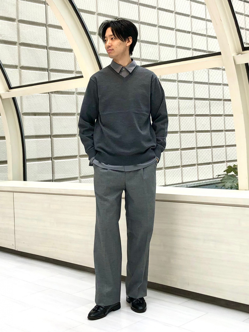 ストレッチノンキルトノーカラーパデッドジャケット、ウォッシャブル
