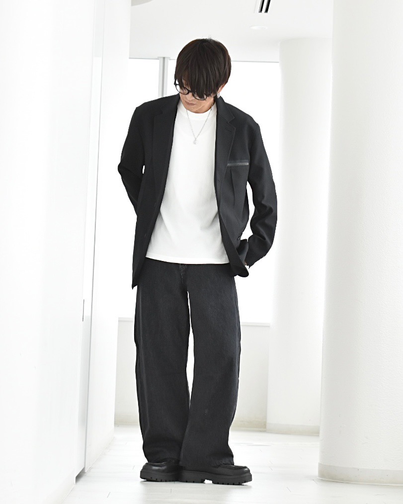 テックストレッチダブルブレストジャケット、ウォッシャブルニットT