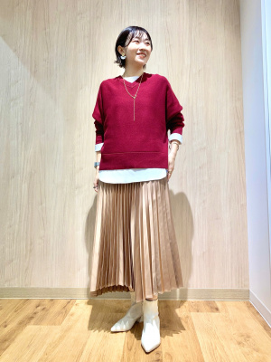 PLST プラステ☆サテンイレギュラーヘムプリーツスカート／brack／S