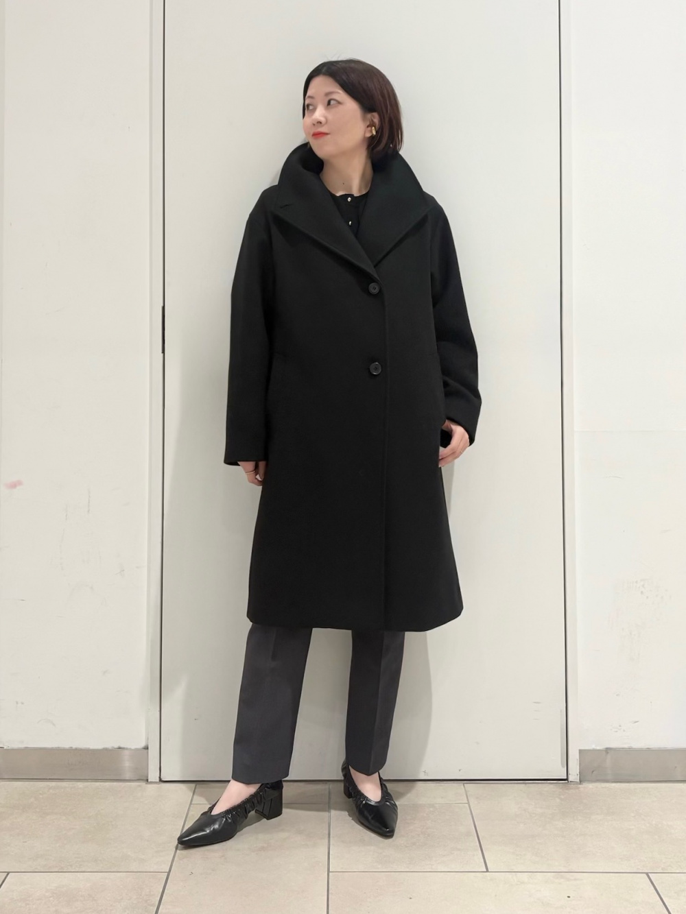 ウールモッサ2WAYスタンドカラーコート、スティックパンツ（ウォーム