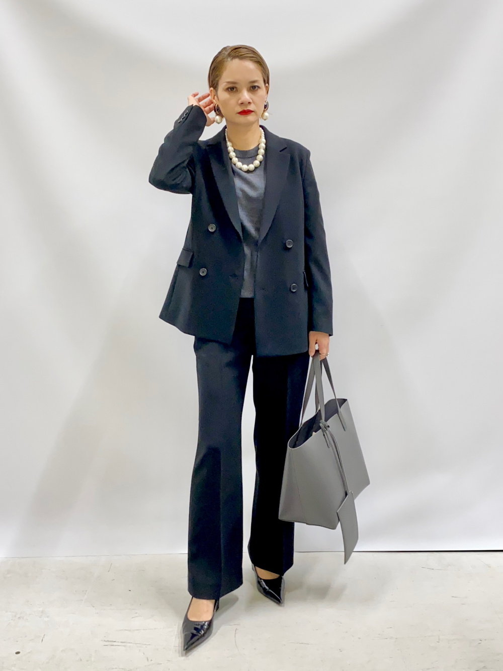 トリアセブレンドダブルジャケット、トリアセブレンドテーパードパンツ