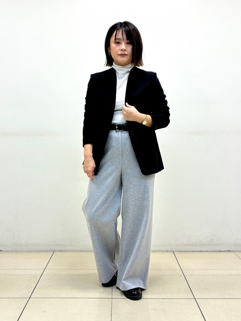 ウォームリザーブカラーレスジャケット、【丈長め】テーパードパンツ