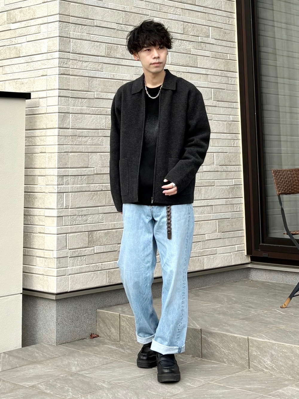 ストレッチノンキルトノーカラーパデッドジャケット、ウォッシャブル