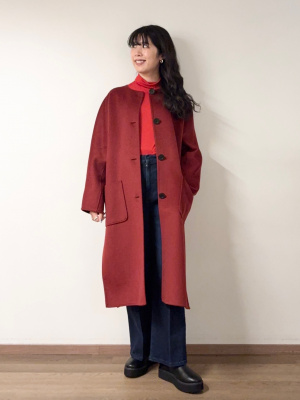 PLST(プラステ)公式 | ウールブレンドリバーカラーレスロングコート