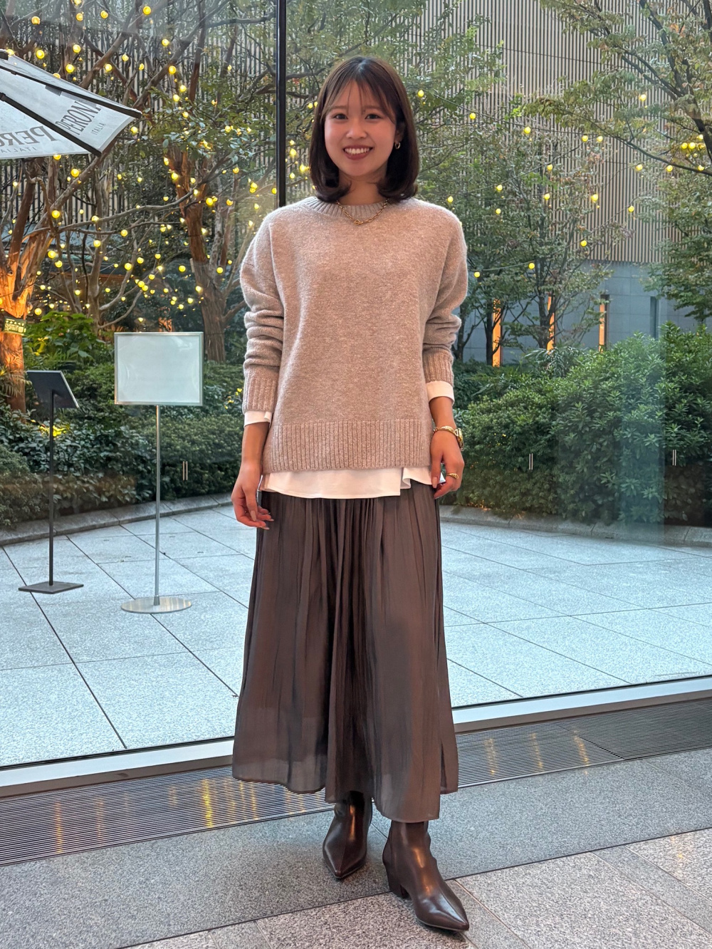 フェザーヤーンニットコート、ラメシアーリブヘンリーネックセーター