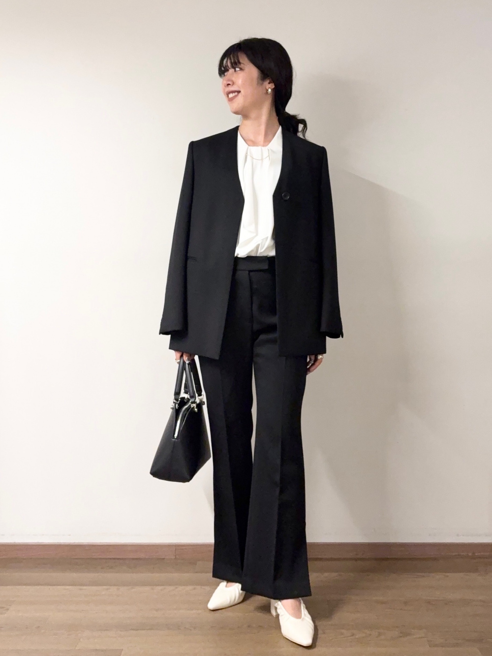 ウォームリザーブカラーレスジャケット、【丈長め】テーパードパンツ