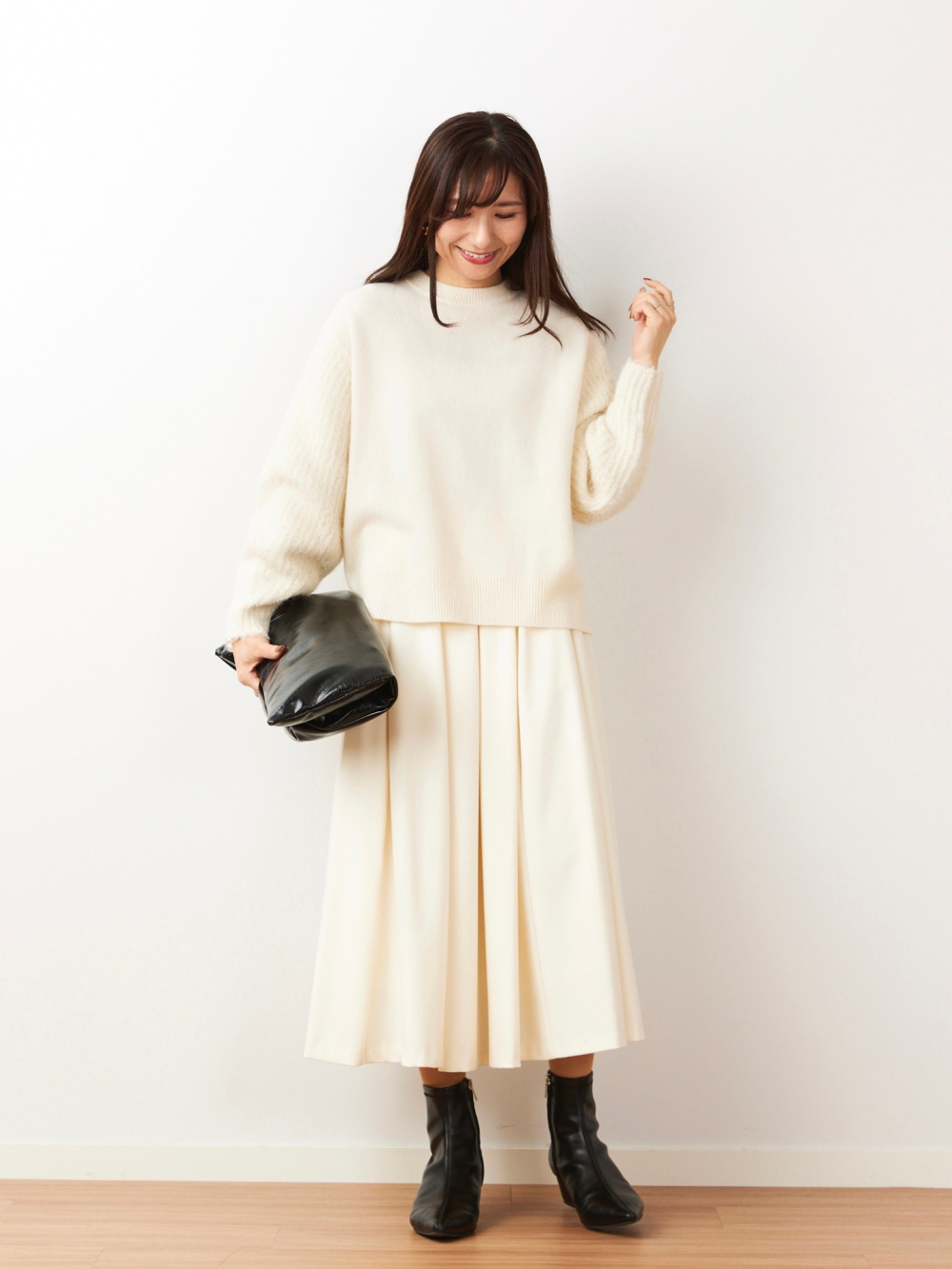 ヴィンテージサテンメタルボタンブラウス、2タックワイドフルレングス