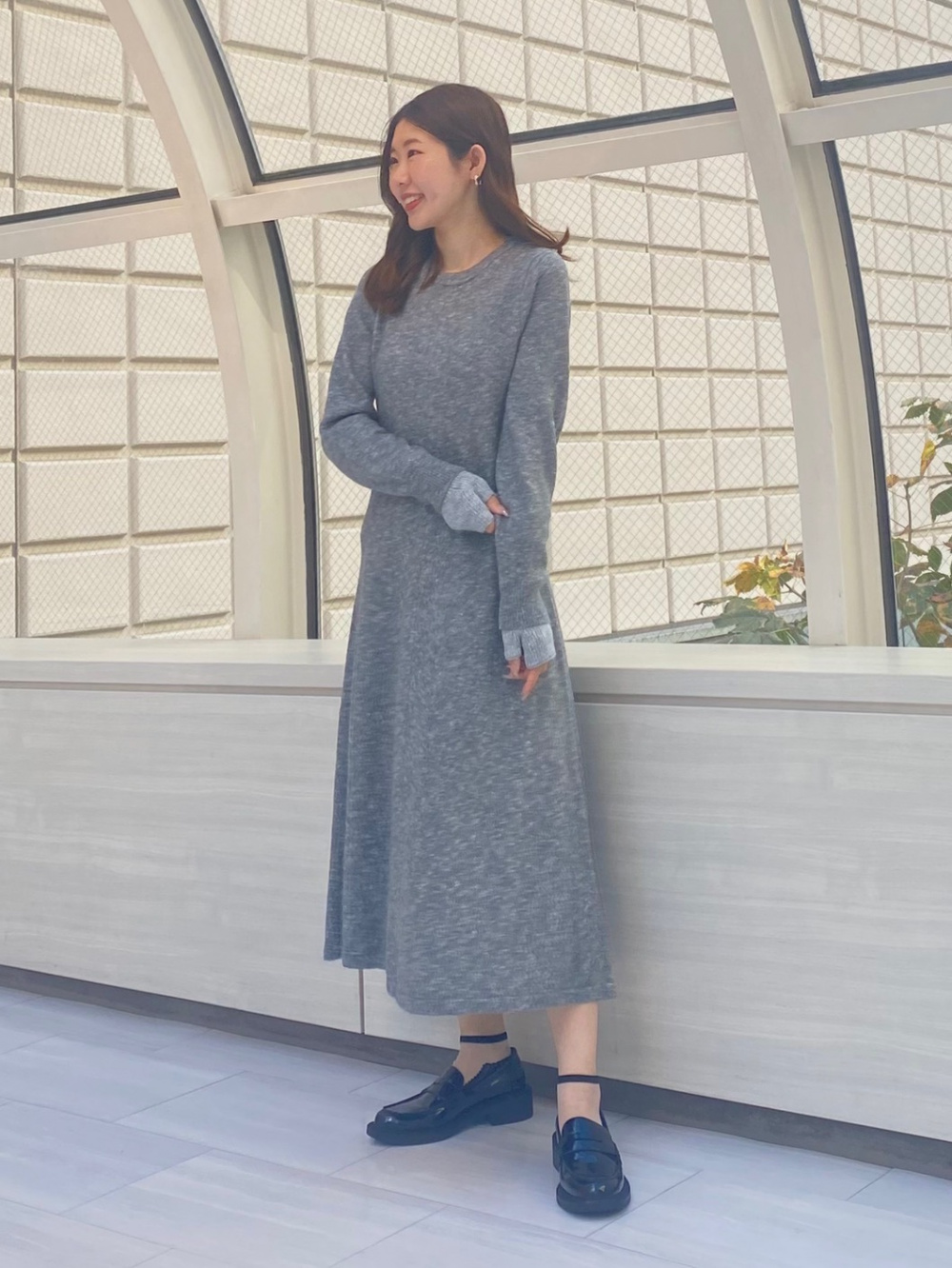 ミックスヤーンフレアニットワンピース、スパンコールニットグローブ