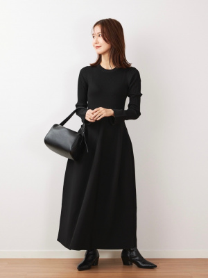 PLST HARUNOBUMURATA ニットフレアワンピース ブラック S PLST×HARUNOBUMURATA」 ニットフレアワンピース ダウンコート #PLST