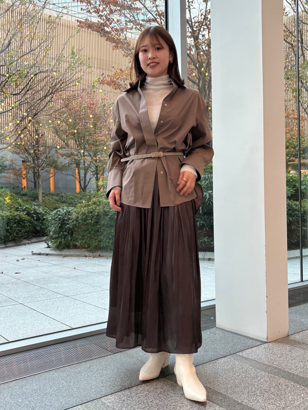 フラワープリントボリュームタックフレアスカート、ラメシアーリブ