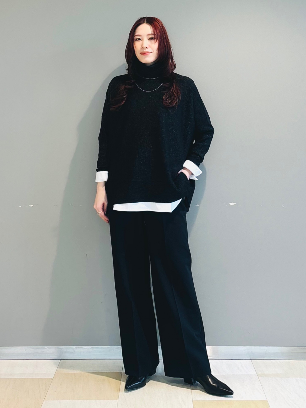 フェイクレザービッグカラーブルゾン、スパンコールメッシュセーター