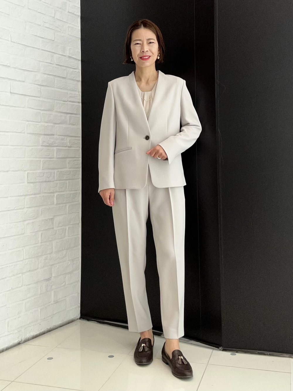 トリアセブレンドカラーレスジャケット、トリアセブレンドテーパード