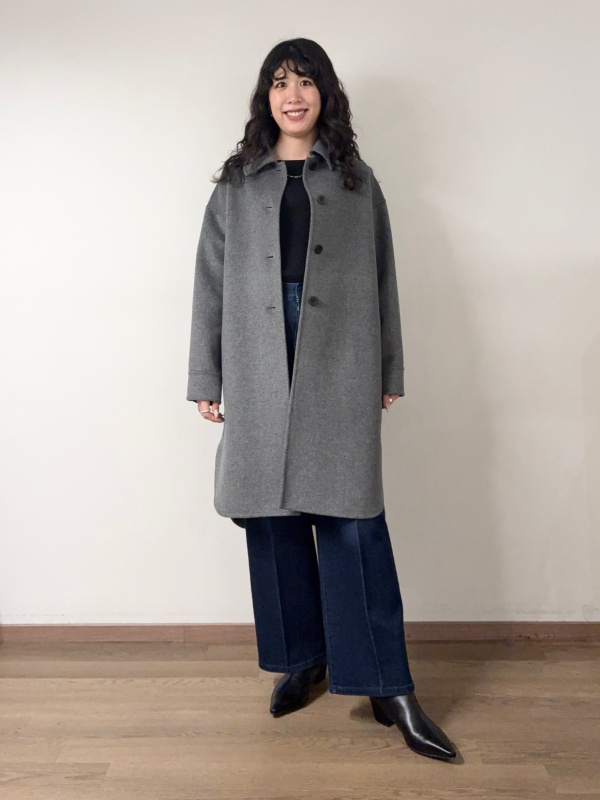 ウールブレンドリバーシャツコート（レディース）の着用コーディネート