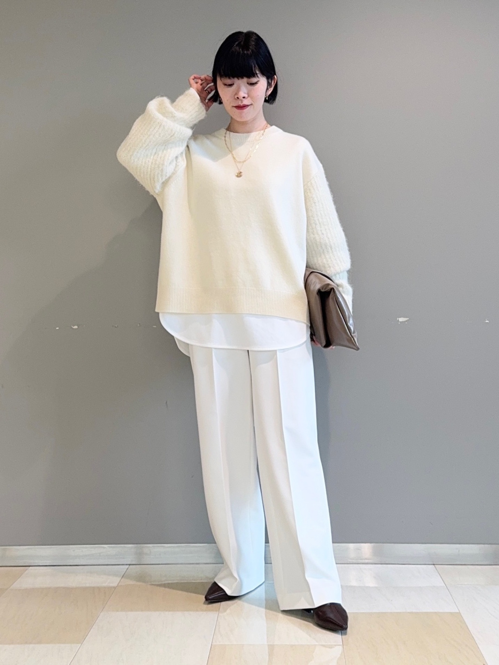 ウールコットンブレンドポンチョセーター、ウールコットンブレンド