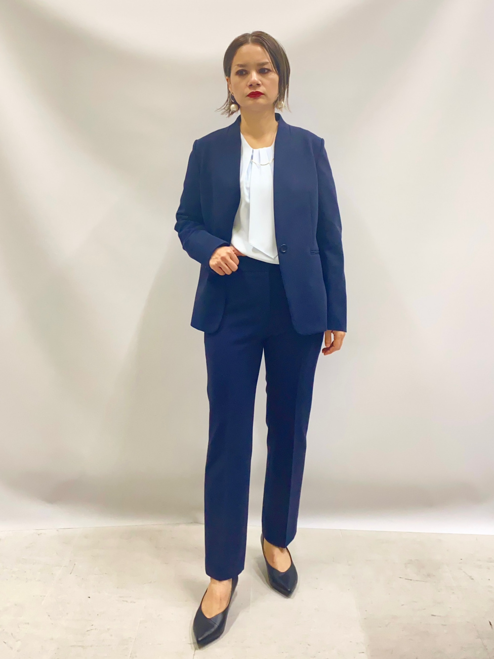 PLST プラステ ウォームリザーブ ジャケット スティックパンツ ネイビー S ウォームリザーブカラーレスジャケット、スティックパンツ（ウォーム