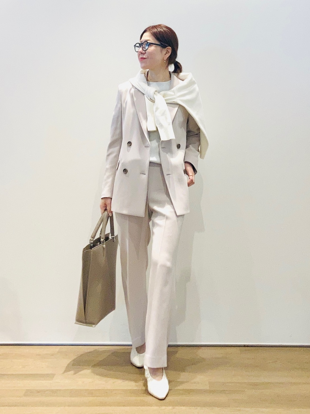 トリアセブレンドダブルジャケット、ワイドパンツ（リネンブレンド