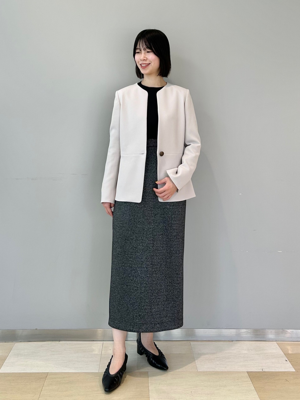 トリアセブレンドペプラムジャケット、トリアセブレンドテーパード