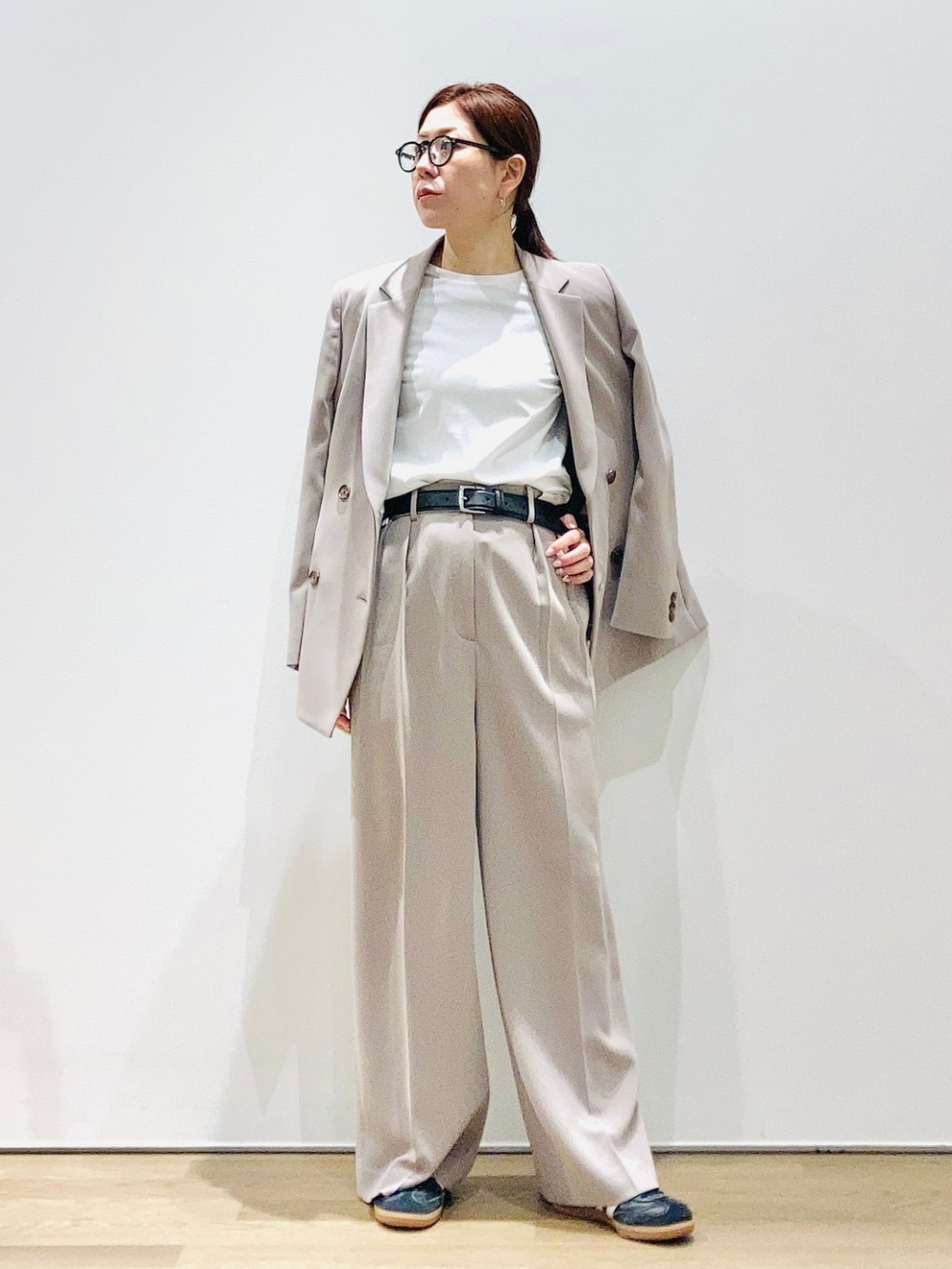 トリアセブレンドダブルジャケット、ワイドパンツ（リネンブレンド