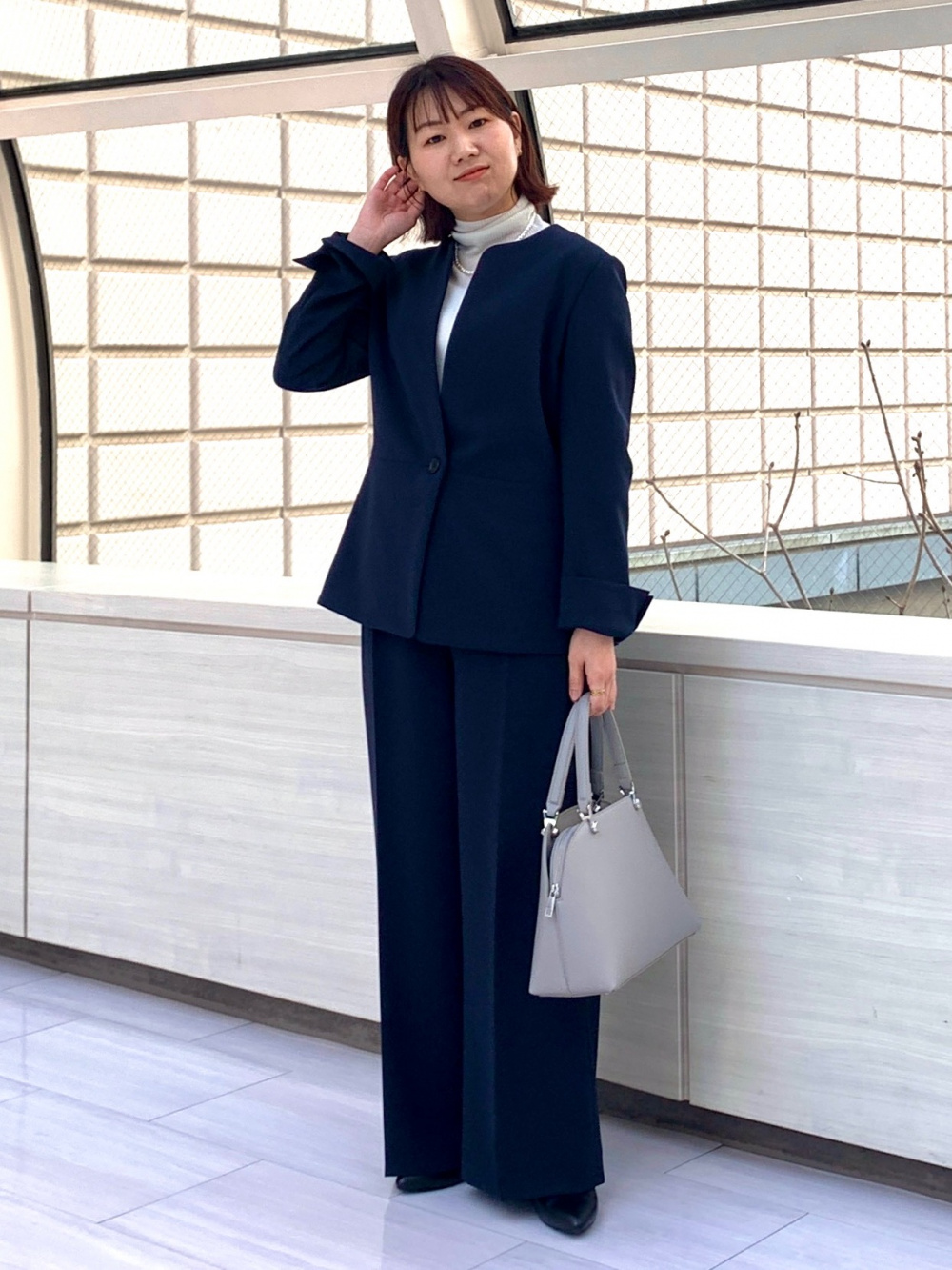 トリアセブレンドペプラムジャケット、トリアセブレンド2タックワイド