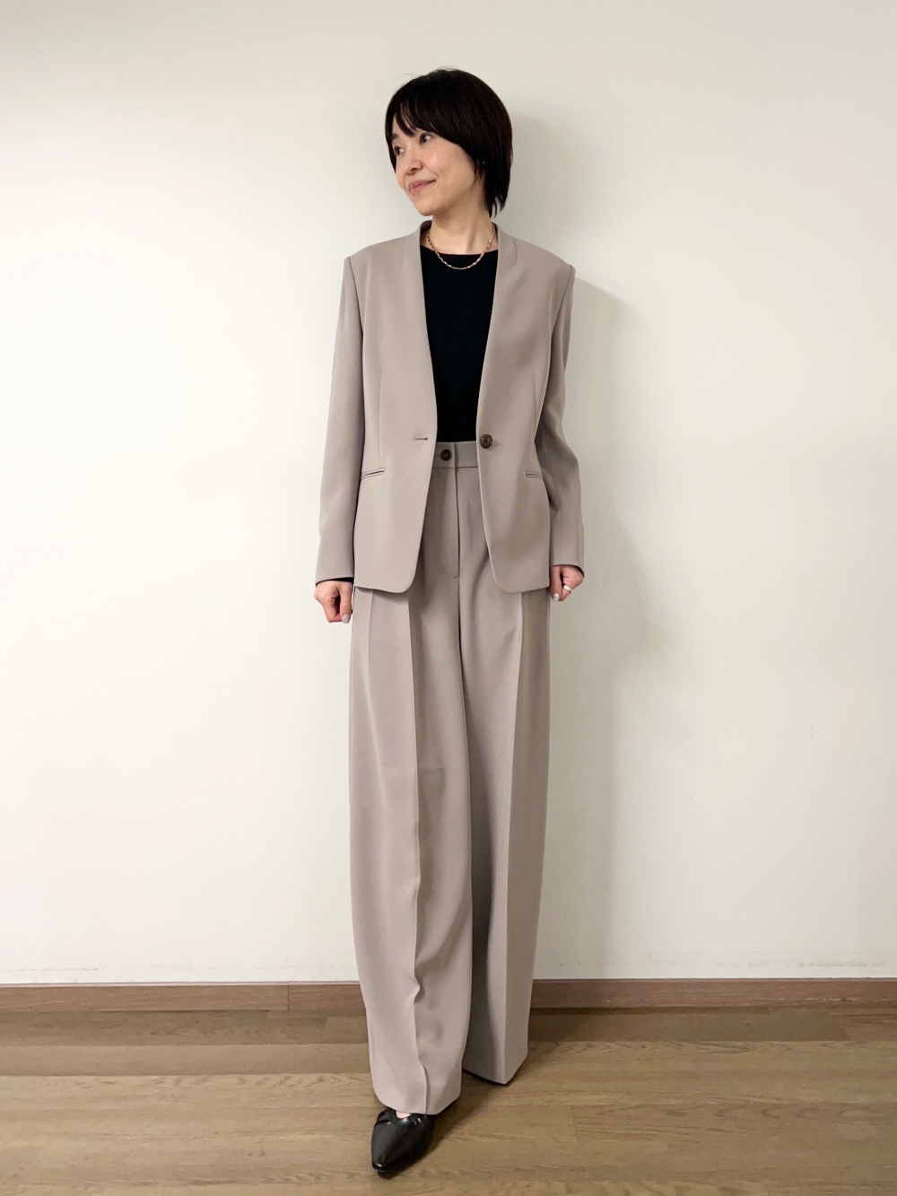 トリアセブレンドカラーレスジャケット、トリアセブレンドテーパード