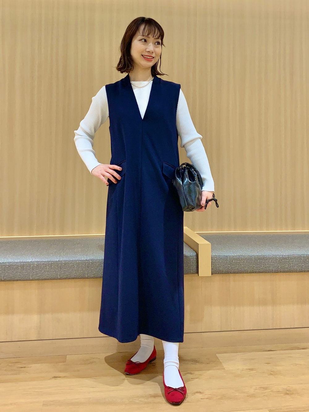PLST ジョーゼットジャージージャンパーワンピース ラメリブボートネックセーター、ジョーゼットジャージージャンパー
