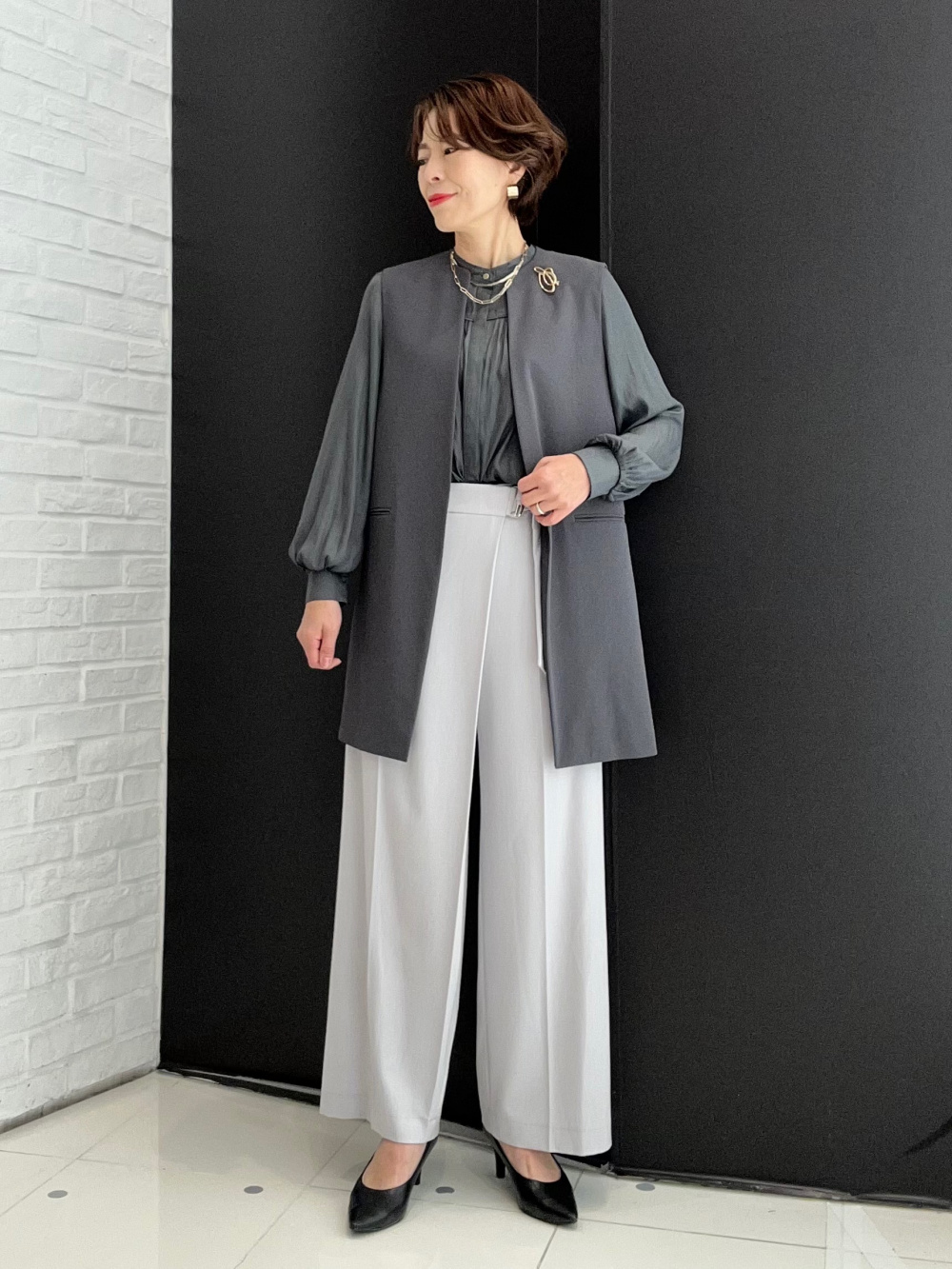 ライトサテンギャザーブラウス、ジョーゼットジャージージャンパー