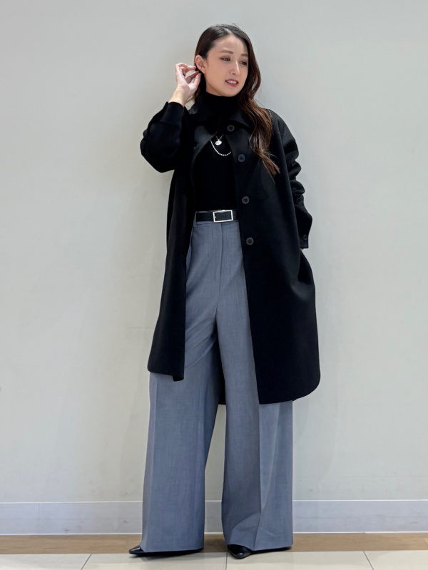 ウールブレンドリバーシャツコート（レディース）の着用コーディネート