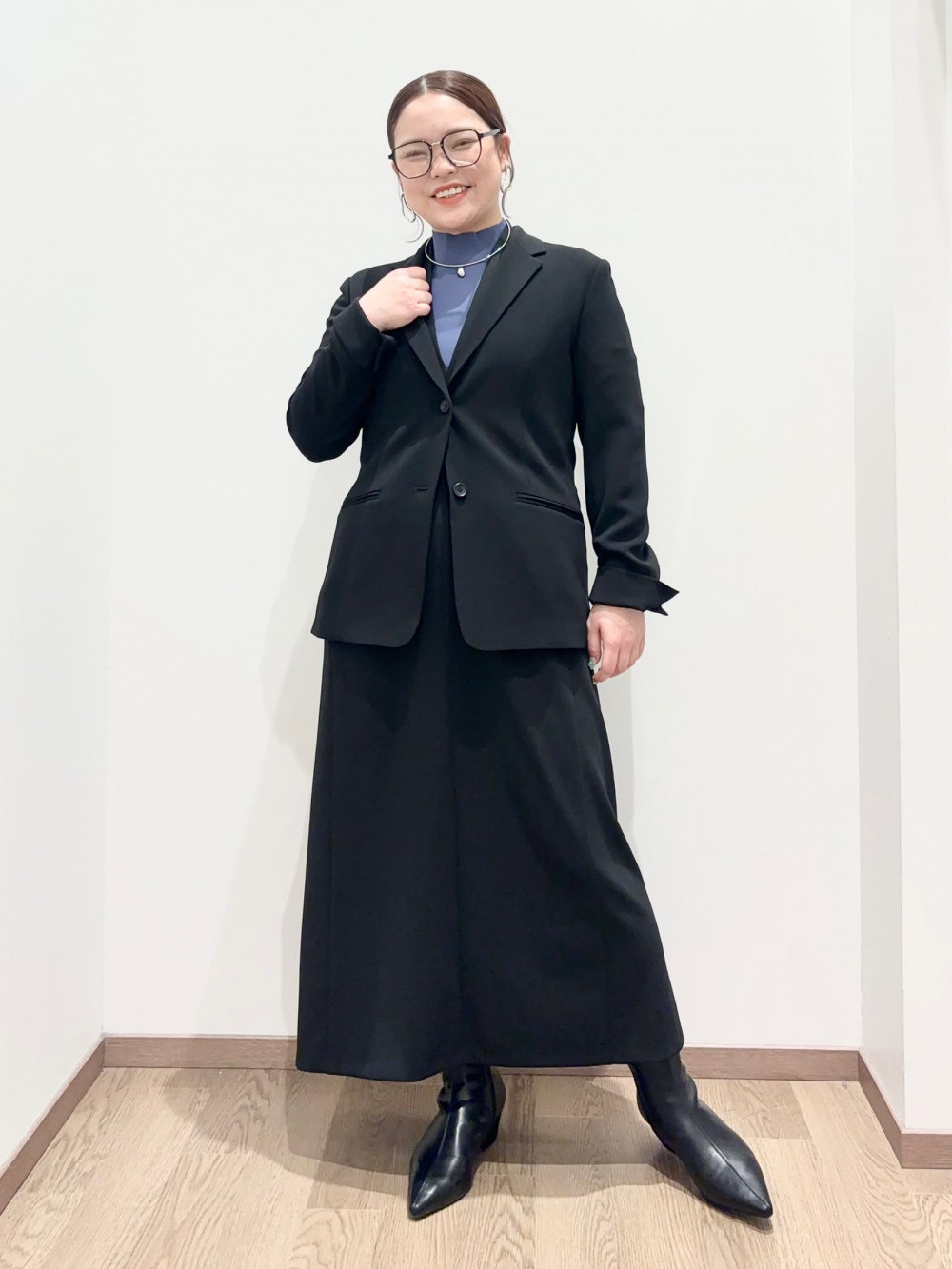 PLST ウールブレンドウォームリザーブダブルジャケット× パンツセット トリアセブレンドダブルジャケット、ワイドパンツ（ウォームリザーブ