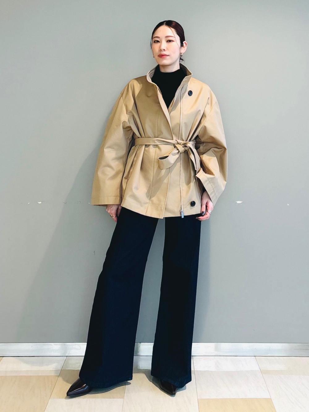 美品 プラステ PLST 2018モデル 伸縮性のある ベルテッド コーディガン ストレッチツイルベルテッドジレ、スティックパンツ（コットンブレンド