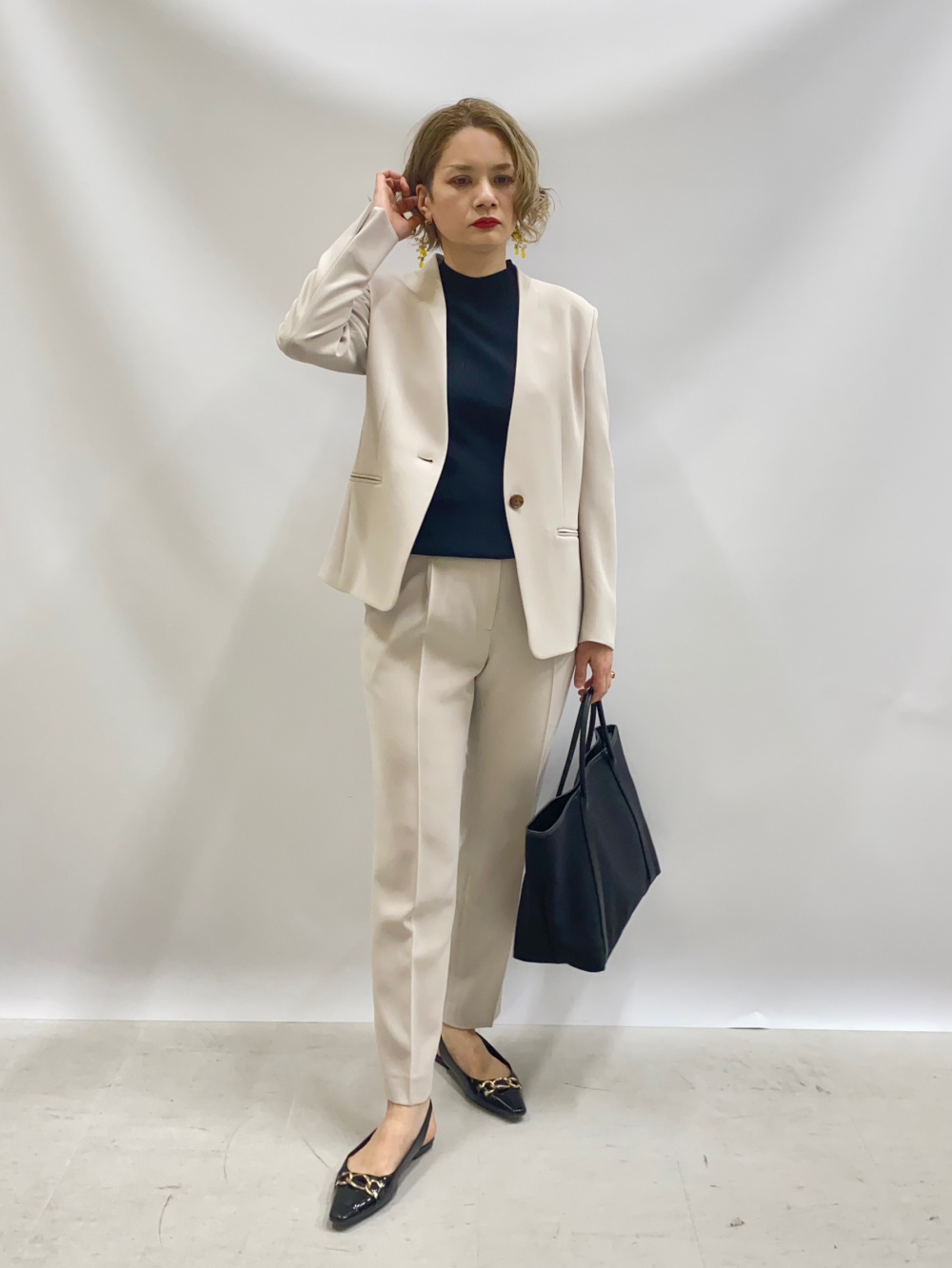 トリアセブレンドカラーレスジャケット、トリアセブレンドテーパード