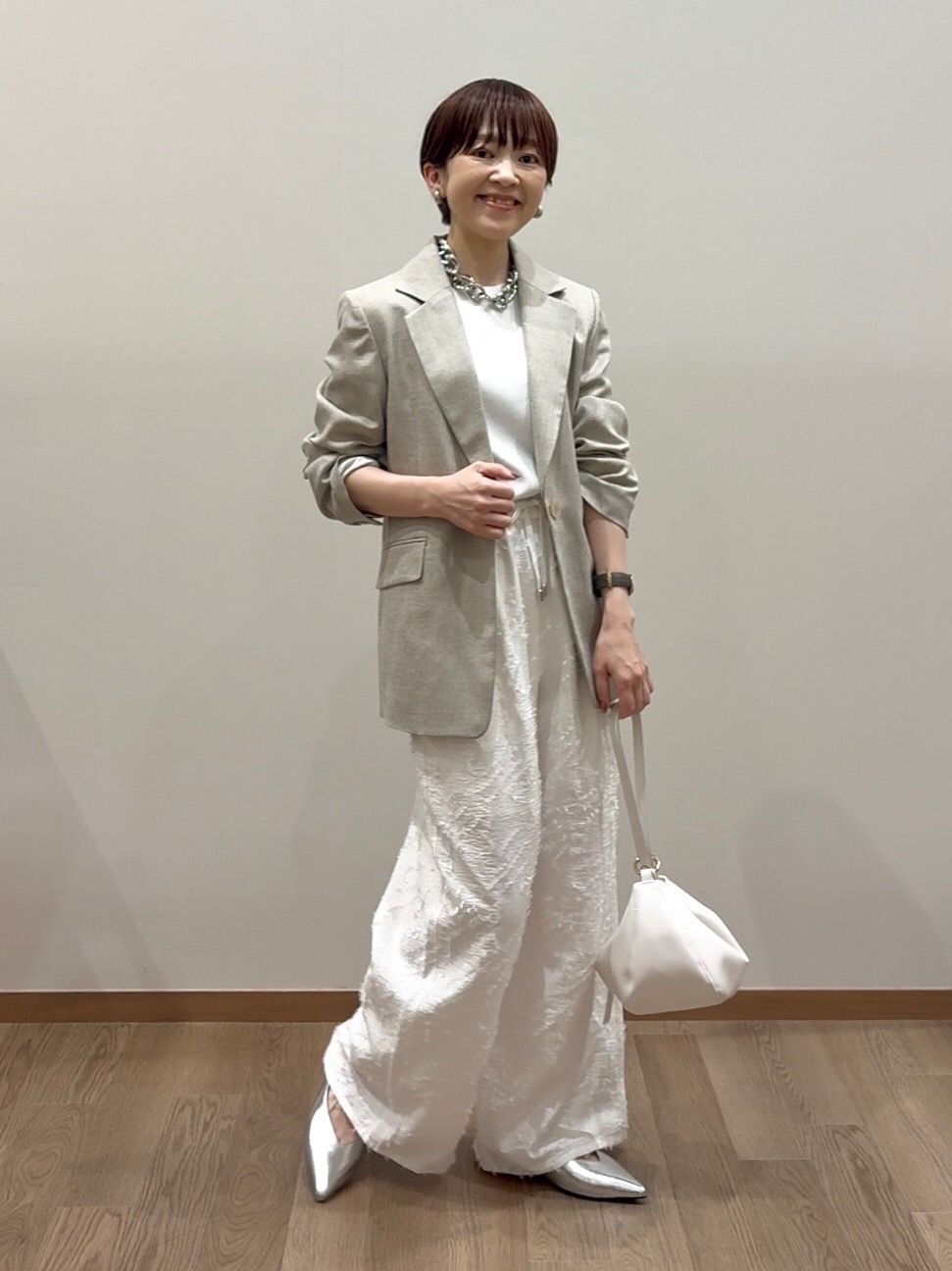 トリアセブレンドテーラードジャケット、ワイドパンツ（ダブルクロス