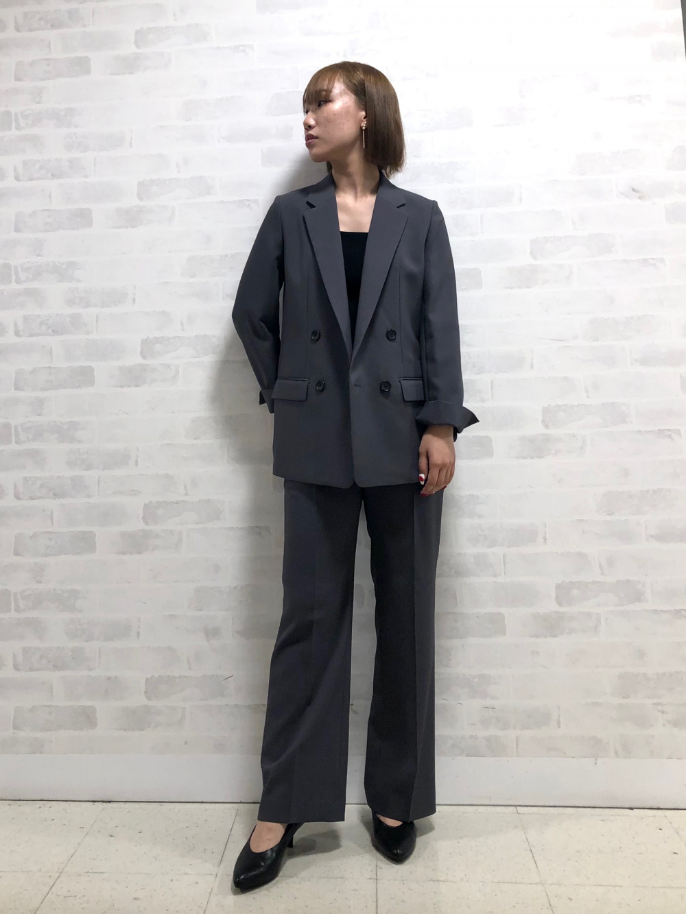 【PLST】プレミアムオックス　パンツスーツ　ダブルジャケット　セットアップ　L プレミアムオックスダブルジャケット、プレミアムオックスストレート