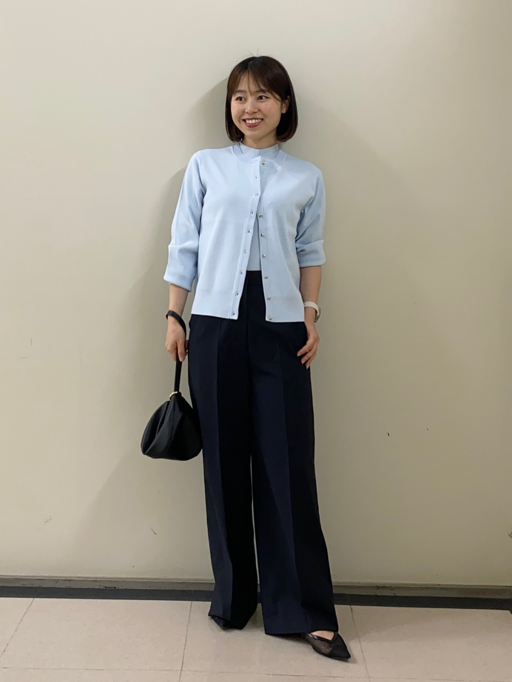 美品 プラステ スーツ ノーカラー ワイドパンツ ベルト リネン混 ネイビー S 値下げしました】ワイドパンツ（リネンブレンド）、フェイクレザー