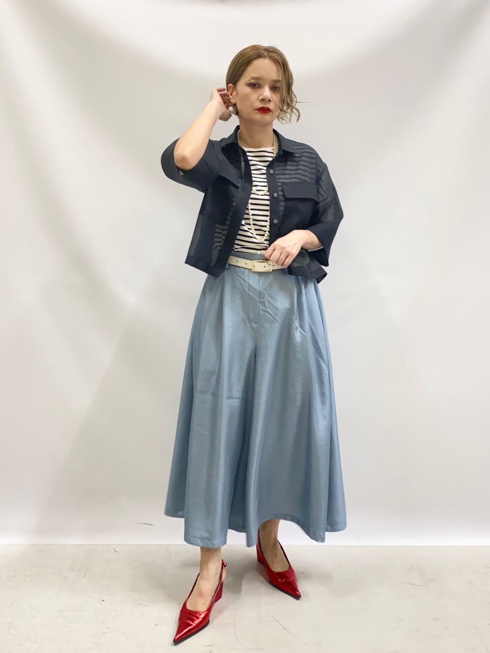 2025年モデル ワイドパンツ（リネンブレンド）、フェイクレザー