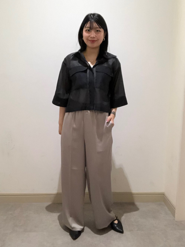 トレンドのシアー】シアーダブルポケットクロップドシャツの プラステPLSTシアーダブルポケットクロップドシャツブラウス黒ブラック
