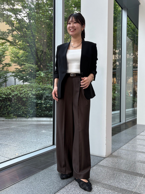 ワイドパンツ（リネンブレンド）、フェイクレザーリバーシブルベルトの